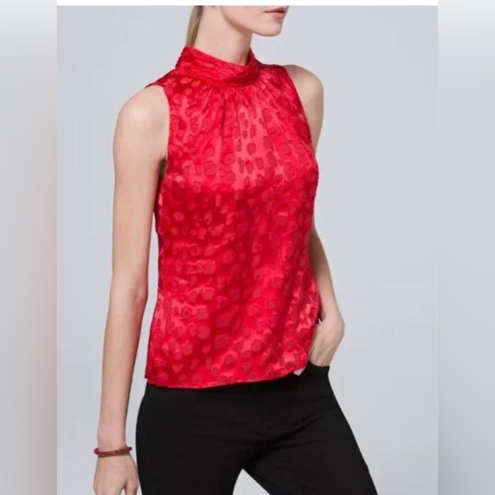 Rayon/Silk Blend White House Black Market Vibrant Red Sleeveless Blouse Sz Large